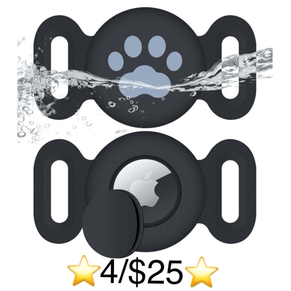 Waterproof AirTag Holder For Dog or Cat Collar, Black with Paw Print